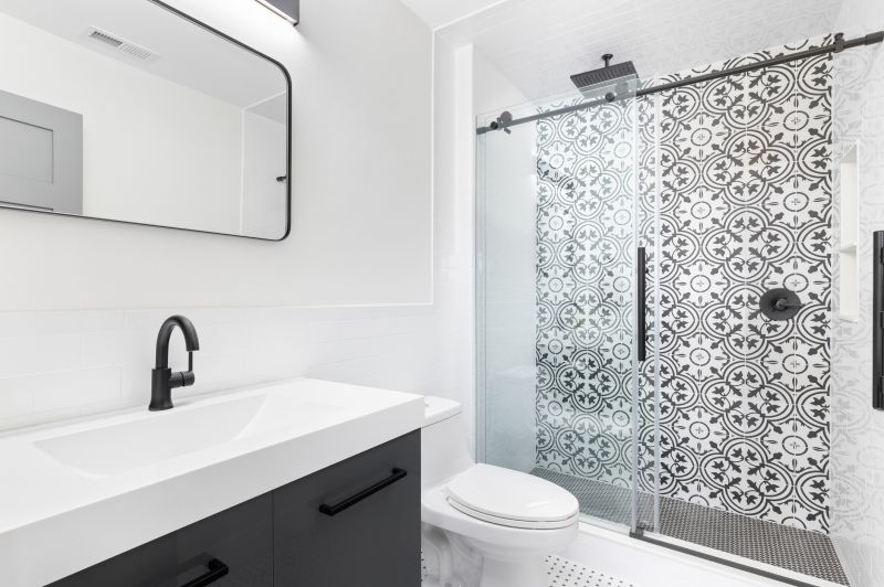 Bathroom Featuring Bold Tile Work
